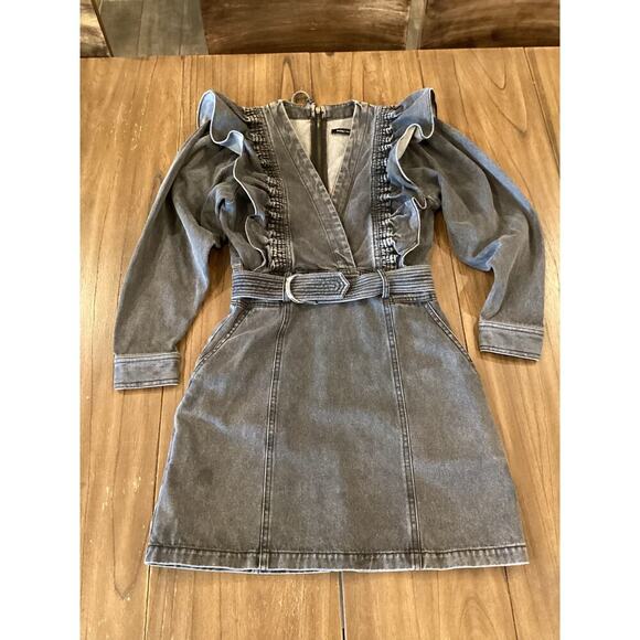 Anthropologie Alexia Magali Pascal Denim Carbon Mini Dress Ruffle belt accent 6 - Picture 3 of 16